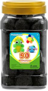 lot 7888 image: Praisebank Large Black Pom Poms, 90pcs, 1.5in4cm, Crafts, Balls in Jar