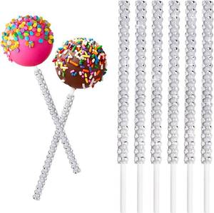 lot 7889 image: 20 PCS Rhinestone Bling Cake Pop Paper Sticks, Cake Pop Supplies, Silver