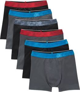 lot 7907 image: Hanes Boys Moves Performance Underwear Boxer Briefs, 6-Pack, Mesh Pouch XL