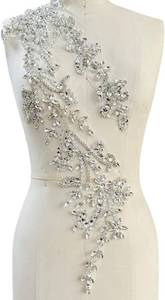 lot 7913 image: Acrylic Rhinestones on Lace Applique Sewing Beads Trim for Wedding Dress