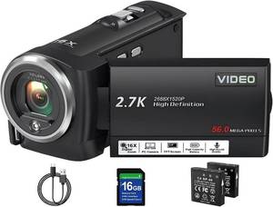 lot 7919 image: Video Camera Camcorder, QHD 2.7K 56MP 16X Digital Zoom Vlogging Camera