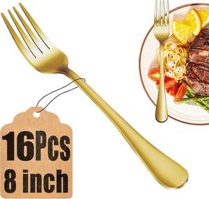 lot 7922 image: 16-Piece Gold Dinner Forks Set, Food-Grade Stainless Steel, Dishwasher Safe