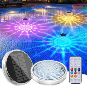 lot 7926 image: Floating-Solar-Pool-Lights 2 Pack, RGBWW 12 Lighting Modes Remote Control  No remote 