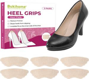 lot 7931 image: Bukihome 3 Pairs Gel Heel Pads for Shoes, Soft Heel Grips for Womens Shoes