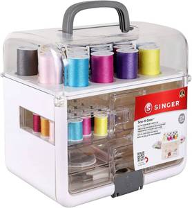 lot 7937 image: Sew-It-Goes Sewing Kit & Craft Organizer, White  Lid Cracked 
