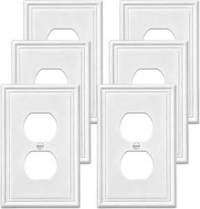 lot 7940 image: Natural Bamboo Fiber Outlet & Light Switch Covers, White, 1-Gang 6-Pack