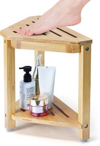 lot 7945 image: Boulphia Shower Foot Rest 13.8in Bamboo Shower Stool with Storage Shelf  No Hardware 