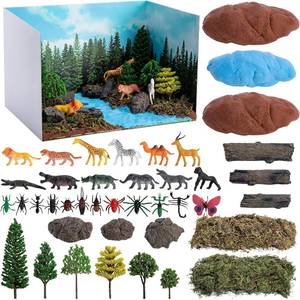 lot 7954 image: codree 65 Pcs Jungle Diorama Kit Habitat Box Set, Cardboard Animal Diorama