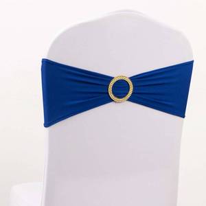 lot 7959 image: Royal Blue Chair Sashes with Gold Rhinestone Buckles, 5x14