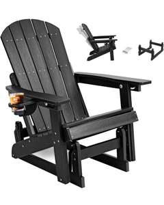 Adirondack Chair, All-Weather Outdoor Glider, BlackHDPE Weather Resistant, 3- Level Adjustable Backrest, Wood Grain, Easy Maintenance, Suitable for Garden,Patio,Backyard - Retail: $150