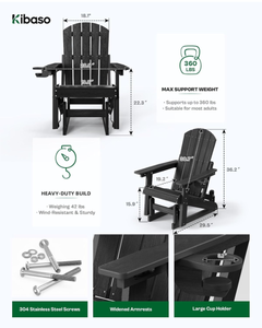 Adirondack Chair, All-Weather Outdoor Glider, BlackHDPE Weather Resistant, 3- Level Adjustable Backrest, Wood Grain, Easy Maintenance, Suitable for Garden,Patio,Backyard - Retail: $150