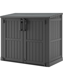 lot 6 image: 36 Cu Ft Resin Outdoor Storage Shed, Weatherproof Horizontal Outdoor Storage Cabinet with Dual Lock Door for Backyard, Patio, Garage, Garden (Black) - Retail $240