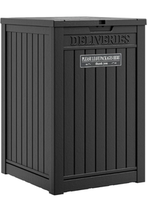 lot 13 image: Package Delivery Box for Outside, BlackSecure Lockable, Waterproof, Resin, for Porch & Garden - Retail $75