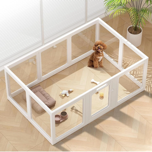 lot 23 image: Clear Acrylic Dog Playpen Indoor Pet Pen, 35 H, White, 10 PanelsOpen View, Tool-free Setup, DIY Shapes, Versatile Use & Easy Cleaning Pen, Clear Dog Playpen for Medium Dogs, Cats & Puppies - Retail $329