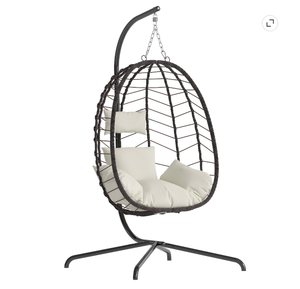 lot 24 image: Egg Chair with Stand, Patio Wicker LHBcraft Hanging Chair, Hammock Swing Chair, 350LBS Capacity for Bedroom, Balcony,Garden - Retail $189