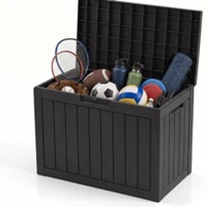 lot 28 image: 50 Gallon Outdoor Storage Box, Resin Deck Box for Patio Cushions, Garden Tools & Pool Accessories, Waterproof Lockable Storage Container, Weather Resistant Patio Storage Chest, Black  - Retail $60