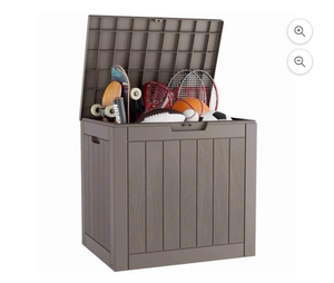lot 32 image: LHBcraft Bifanuo 31 Gallon Deck Box Lockable Resin Outdoor Storage Container - Retail $50