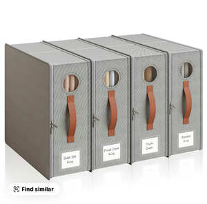 lot 34 image: TRZZ 4-Pack Classic Folding Linen Storage Box Set 15x13 Shelf Fit Bins