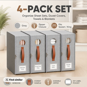 lot 36 image: TRZZ 4-Pack Classic Folding Linen Storage Box Set 15x13 Shelf Fit Bins