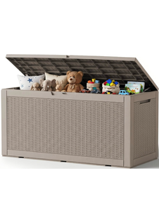 lot 41 image: Outdoor Storage Box, 160 Gallon Waterproof Resin Deck Box with Support RodUV Resistant Lockable Package Delivery Bin, Shoe, Patio & Garden Tools Storage, Toy Cabinet, Ottoman, IndoorOutdoor - Retail $175