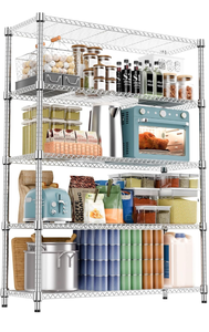 lot 44 image: 1750LBS 47.2 W 5 Tiers Shelf Steel Storage ShelvesMetal Shelving Unit Steel Organizer Wire Rack for Home, Kitchen,Office,Garage Chrome 17.7 D � 47.2 W � 72.4 H - Retail $150