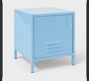 lot 50 image: Blue Metal Storage Cabinet with Single Door and Shelf - Retail $100