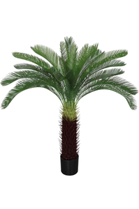 lot 67 image: 4Ft Artificial Sago Palm Tree with Lifelike Bark, Fake Cycad Tree Indoor48��inch Realistic Sago Palm Fake Tree, Pre��Potted Large Cycas Fake Plants for Indoor Home, Office, Living Room Decor, 1 Pcs - Retail $130