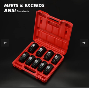 lot 72 image: CASOMAN 9-Piece 12-Inch Drive Deep Spindle Axle Nut Impact Socket Set, 6-Point, Metric 29, 38 mm, CR-MO  - Retail $65