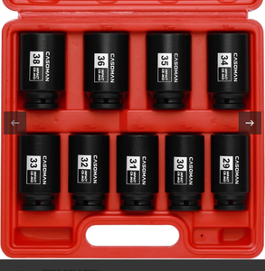 lot 73 image: CASOMAN 9-Piece 12-Inch Drive Deep Spindle Axle Nut Impact Socket Set, 6-Point, Metric 29, 38 mm, CR-MO  - Retail $65