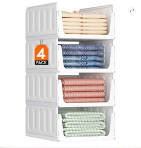 lot 77 image: Lifewit 4 pack Stackable Closet Storage Baskets, 16.5 Plastic Organizers - Retail $33