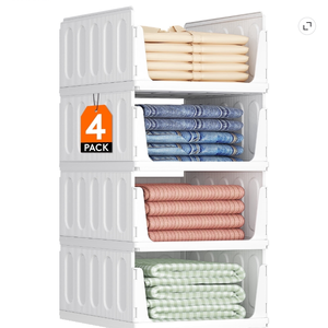 lot 78 image: Lifewit 4 pack Stackable Closet Storage Baskets, 16.5 Plastic Organizers - Retail $33