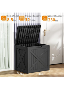 lot 79 image: 32 Gallon Deck Box Lockable Resin Outdoor Storage Container - Retail $60