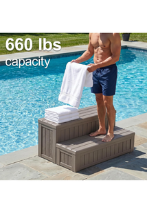 lot 96 image: Plastic Hot Tub Steps with Storage, Spa Steps Outdoor Stairs, 36.6 Inches Long - Non-Slip Hot Tub Stairs for Spa Pool RV Porch Patio, Gray - Retail $119