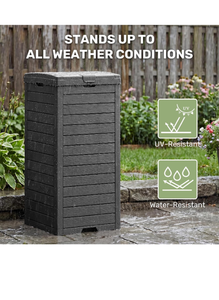 lot 100 image: Outdoor Storage Bin with Double Lid and Liquid Tray - Retail $75