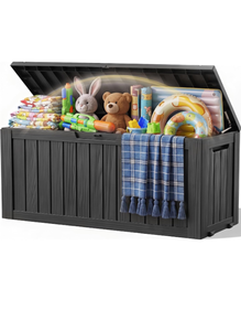 lot 109 image: Outdoor Storage Box Waterproof,150 Gal Gen 2 Resin Deck Box With WheelsUV Protected Large Outside Storage Cabinet With Gas Struts, Ideal For Toy, Garden Storage & Patio Package Delivery Box - Retail $110