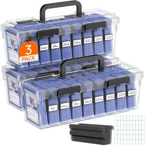 lot 114 image: Lifewit Trading Card Storage Box with Handle, Fit for Toploader, 3 Pcs - Retail $33
