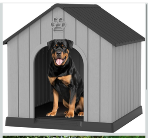 lot 119 image: Large Dog House for Outdoor & Indoor, Waterproof Puppy Shelter with Air Vents & Elevated Floor, Easy Assemble Sturdy Dog Kennel for Large Dogs (Black, 36.2L�38W�38H) - Retail $90