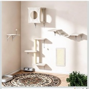 lot 129 image: All-in-One Cat Shelves Wall-Mounted Set with Tree House Scratching Board Hammock Platform - Retail $60
