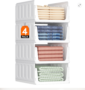 lot 153 image: Lifewit 4 pack Stackable Closet Storage Baskets, 16.5 Plastic Organizers - Retail $33