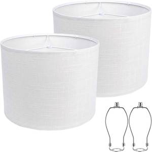 lot 2726 image: Vuogeeok White 13 Drum Lamp Shades Set of 2 with Harps, Spider Fitter - Retail $34