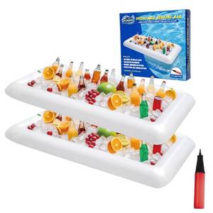 lot 2746 image: BCWATERFUNPD ONE PIECE  Inflatable Cooler Table 1 Pack Inflatable Serving Bars Floating Pool Cooler Bar Ice Buffet Serving Trays Keep Food Drinks Salad Cool Party Supplies for BBQ Picnic - Retail $16