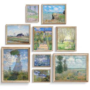 lot 2751 image: ZBJLLK Set of 9 Claude Monet Canvas Wall Art, Vintage Impressionist Landscape Painting Prints, Famous Art Gallery Wall Set, French Country Decor for Living Room Bedroom, Unframed - Retail $10