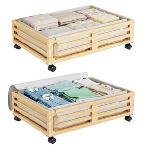 lot 2754 image: Wisuce 2 Packs Bamboo Under Bed Storage Organizer with Wheels Nature Small - Retail $55