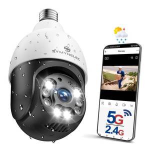 SYMYNELEC 2.4/5GHz Light Bulb Security Camera Outdoor, Dual-Band WiFi-6 - Retail: $60
