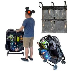 lot 2767 image: Kaizen Kreations Stroller Ally, Disney World Essential Transparent Stroller Organizer with XL Hooks, Disneyland & Theme Park Travel Accessory (Double, Side-by-Side Strollers) - Retail $26