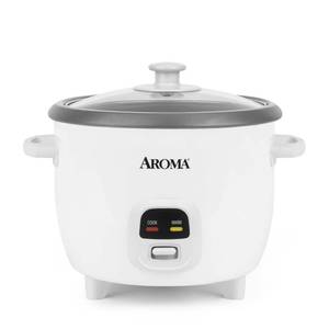 lot 2774 image: AROMA Rice Cooker, 3-Cup (Uncooked)  6-Cup (Cooked), Small Rice Cooker, Oatmeal Cooker, Soup Maker, Auto Keep Warm, 1.5 Qt, White, ARC-393NG - Retail $22