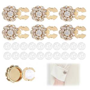 lot 2775 image: 6PCS Gold Button Covers for Women Blouses, Rhinestone Button Covers Decorative Clips Set, Detachable Embellishments for Jeans and Clothing, DIY Holiday Sewing Jewelry Accessories - Retail $5