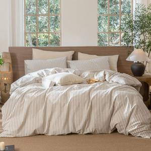 lot 2791 image: MooMee Striped Duvet Cover Set 100% Washed Cotton Linen Like King - Retail $85