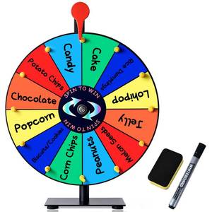 lot 2796 image: LRMBKM 12 Slots Prize Wheel,12 Inch Prizes Spinner with Stand and Heavy Duty Base,Ruleta De Premios,Spin The Wheel for Fortune Spinning Game Carnival & Engaging Home Parties,Tradeshow. - Retail $19