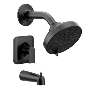 Moen Genta LX Matte Black Pressure Balancing Modern Shower Set with Showerhead Lever Handle, and Tub Spout, Posi-Temp Valve Required, T2473EPBL - Retail: $109